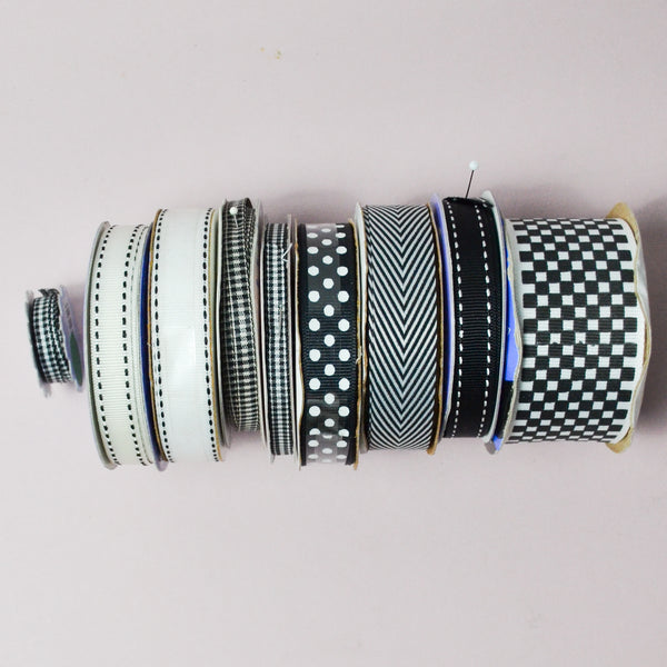 Black + White Fabric Ribbon Bundle - 9 Spools