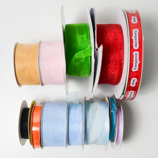 Solid Color Organdy Ribbon Bundle - 12 Spools