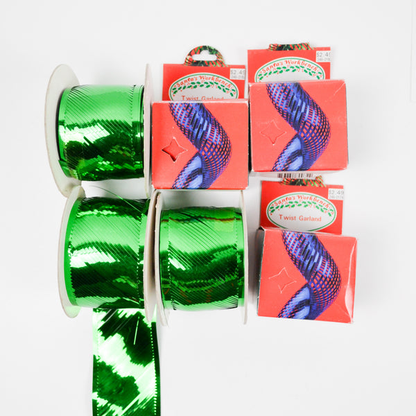 Green + Blue Metallic Twist Garland Ribbon - 6 Spools
