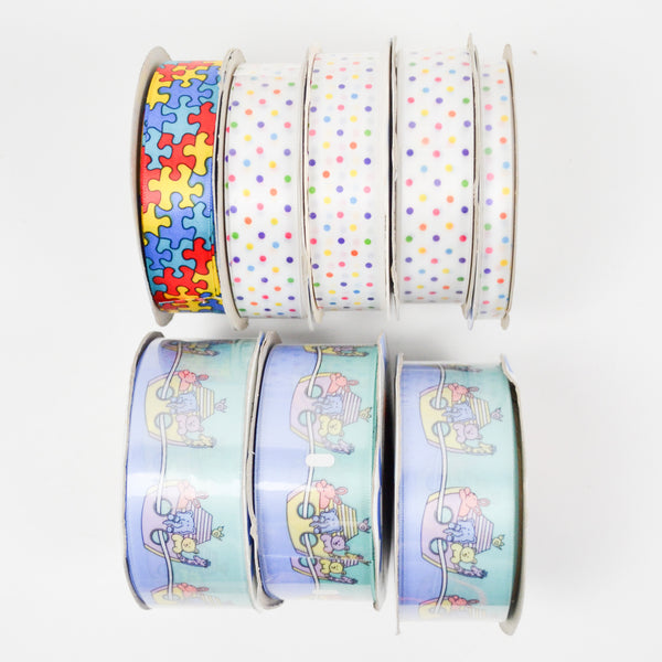 Pastel Colorful Printed Ribbon - 8 Spools