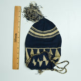 Navy + Beige Crochet Drawstring Bag with Tassel