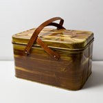 Brown Metal Wood Pattern Picnic Basket with Wooden Handles