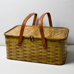 Brown Metal Woven Pattern Picnic Basket with Wooden Handles