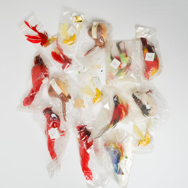 Miniature Bird Figurines with Real Feathers