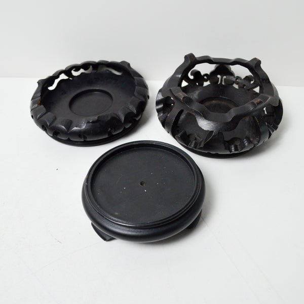 Carved Wooden Vase Stands - Set of 3