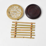 Small Bamboo Cane, Wood + Brass Stands - Set of 3