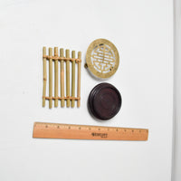 Small Bamboo Cane, Wood + Brass Stands - Set of 3