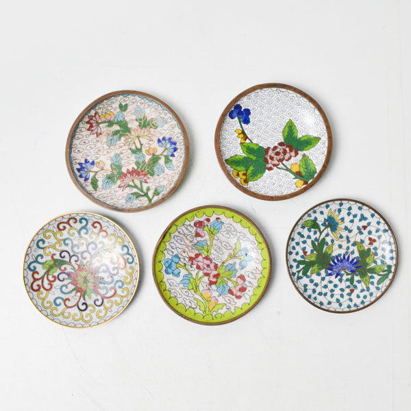 Floral Cloisonne Trinket Dishes - Set of 5