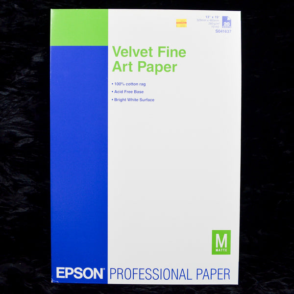 Epson Velvet Fine Art Paper Bright White, 13" x 19" - 18 Sheets