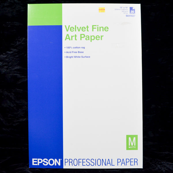 Epson Velvet Fine Art Paper Bright White, 13" x 19" - 18 Sheets