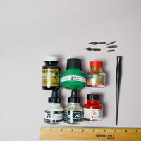 Ink Bottles, Handle + Calligraphy Nibs Bundle
