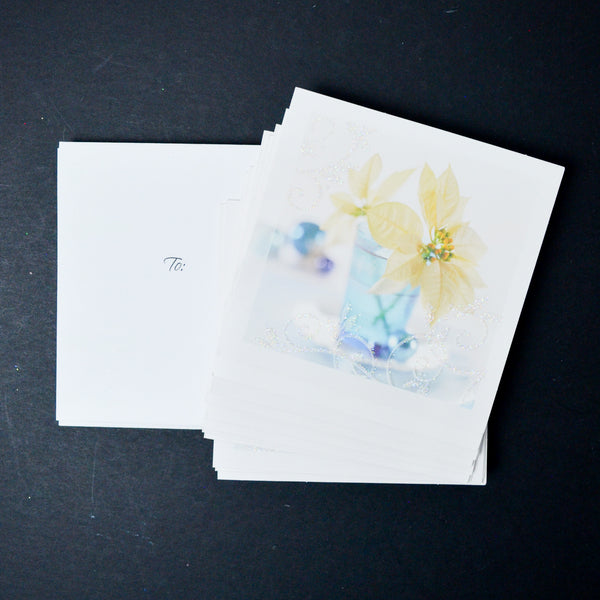 Glittery Poinsettia Christmas Cards with Envelopes - 13 Sets