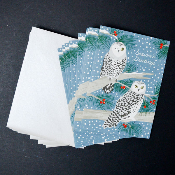 Illustrated Barn Owl Holiday Cards with Envelopes - 9 Sets