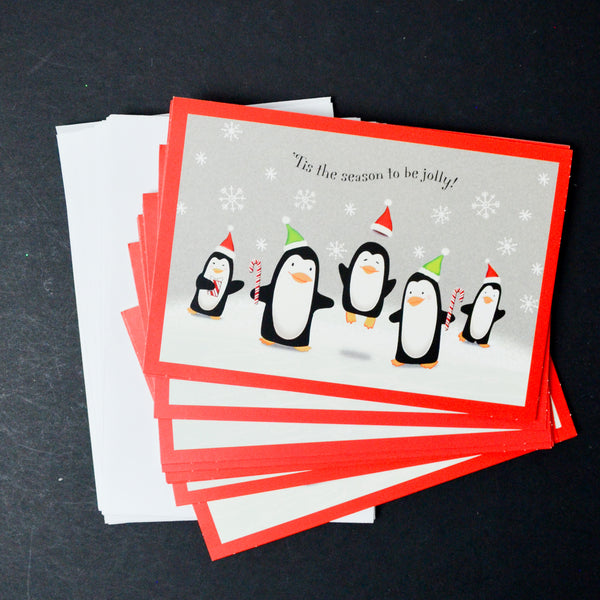Illustrated Penguin Christmas Cards with Envelopes - 10 Sets