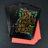 Black + Gold Christmas Cards with Envelopes - 15 Sets