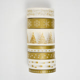 Gold + White Christmas Washi Tape - 8 Rolls