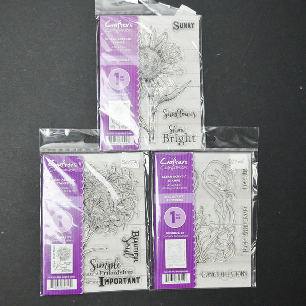 Floral Crafter's Companion Clear Acrylic Stamps - Set of 3