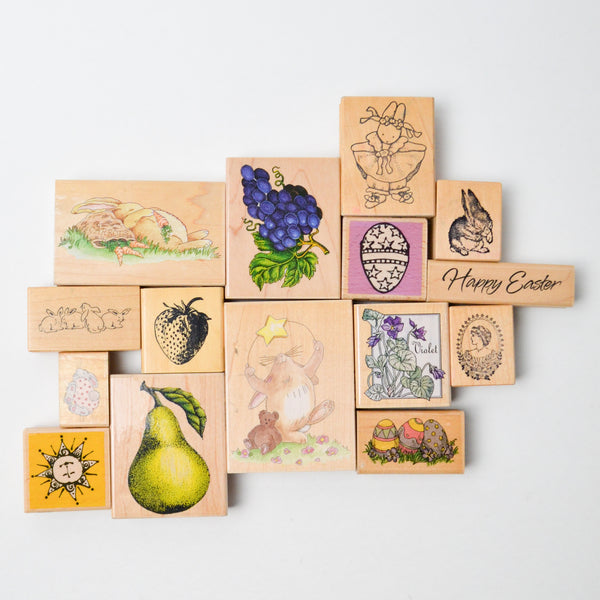 Easter, Rabbits + Fruits Rubber Stamps - Bundle of 15