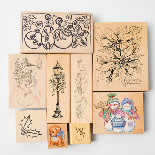 Christmas, Winter + Puppy Rubber Stamps - Bundle of 9