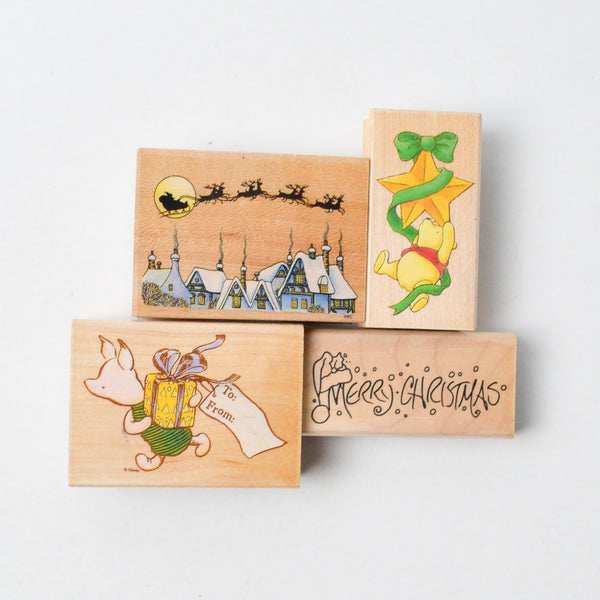 Winnie the Pooh + Christmas Rubber Stamps - Bundle of 4