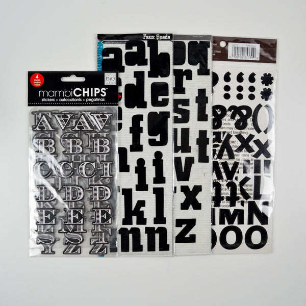 Black + Gray Alphabet Sticker Bundle
