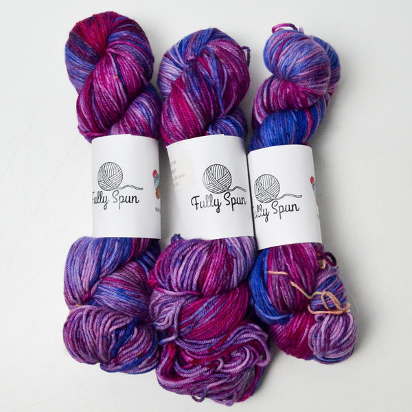 Purple Variegated Fully Spun DK Weight Superwash Merino Blend Yarn - 3 Skeins