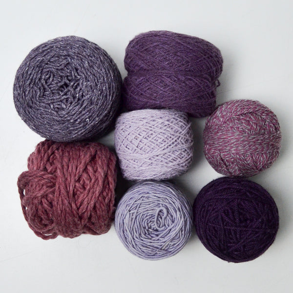 Purple Wool + Natural Fiber Yarn Bundle - 7 Skeins