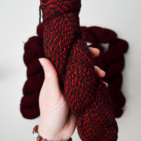 Red + Black Plied Wool Yarn - 7 Skeins