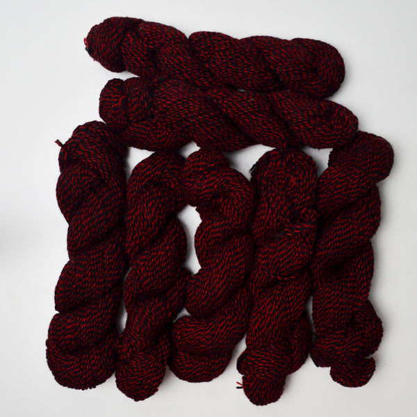 Red + Black Plied Wool Yarn - 7 Skeins