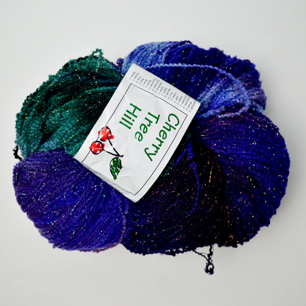Sparkly Blue + Green Cherry Tree Hill Wool Boucle Yarn - 1 Ball