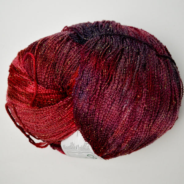 Sparkly Pink + Red Cherry Tree Hill Wool Boucle Yarn - 1 Ball