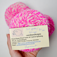 Neon Pink + White Marled Carlines Designs Hand Spun Wool Yarn - 3 Balls