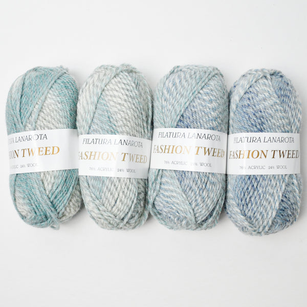 Blue + Gray Filatura Lanarota Fashion Tweed Acrylic + Wool Blend Yarn - 4 Skeins