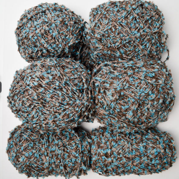 Brown + Blue Textured Boucle Yarn - 6 Balls