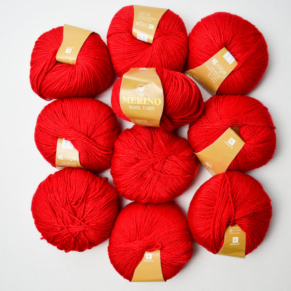Red Merino Wool Yarn - 10 Balls