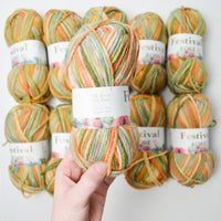 Green + Orange Festival Rose Acrylic + Wool Blend Yarn - 10 Skeins