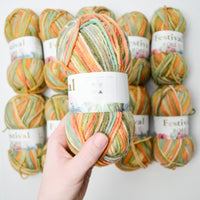 Green + Orange Festival Rose Acrylic + Wool Blend Yarn - 10 Skeins