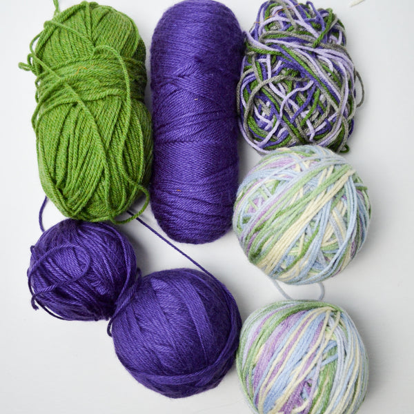 Green + Purple Acrylic Yarn Bundle - 7 Balls