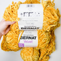 Yellow Yarnspirations Bernat Velvet Yarn - 2 Full Skeins plus Partial Project