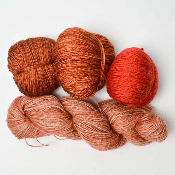 Orange Wool + Natural Fiber Yarn Bundle - 4 Skeins