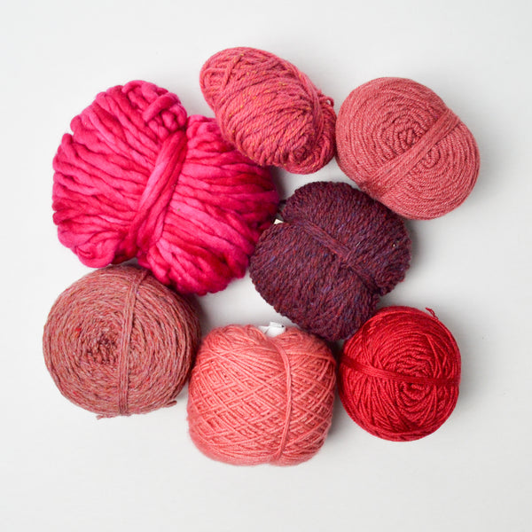 Pink + Red Wool and Natural Fiber Yarn Bundle - 7 Balls