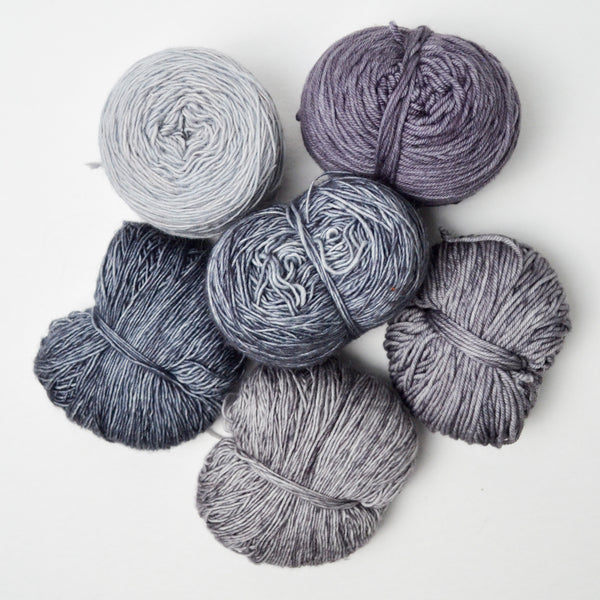 Gray Wool + Natural Fiber Yarn Bundle - 6 Balls