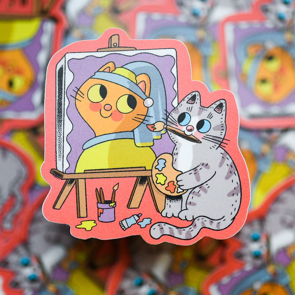 Cat with the Pearl Earring Sticker